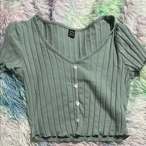 SHEIN Green Ribbed Fitted Blouse